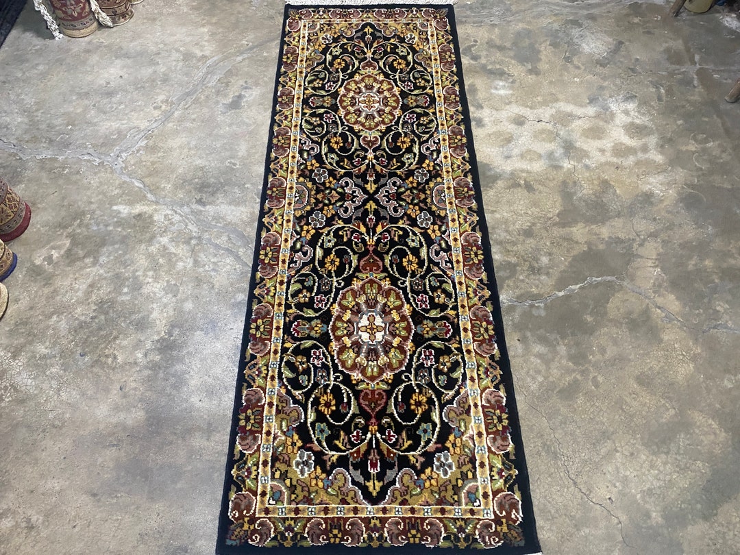 2x6 Black Oriental Rug Dinning Table Rug Runner Rug Silk Etsy