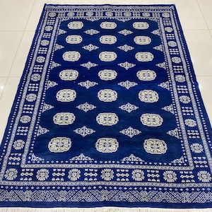 4.5x7 Navy Blue Bokhara - Area Rug - 4x6 Rug - Table Rug - Pure Wool Rug - Living Room Rug - Rug online - Kitchen Rug - Hand knotted Rug