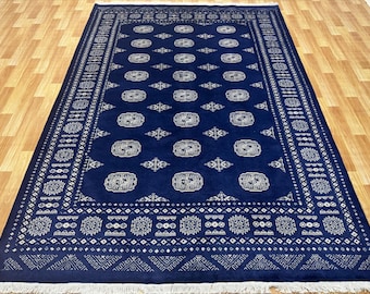 5.6x8 Navy Blue Bokhara Rug - 1.70X2.50cm Rug - Luxury Rug - Wool Rug - Bedroom Rug - Hand knotted Rug - Afghan Rug - Tribal Rug