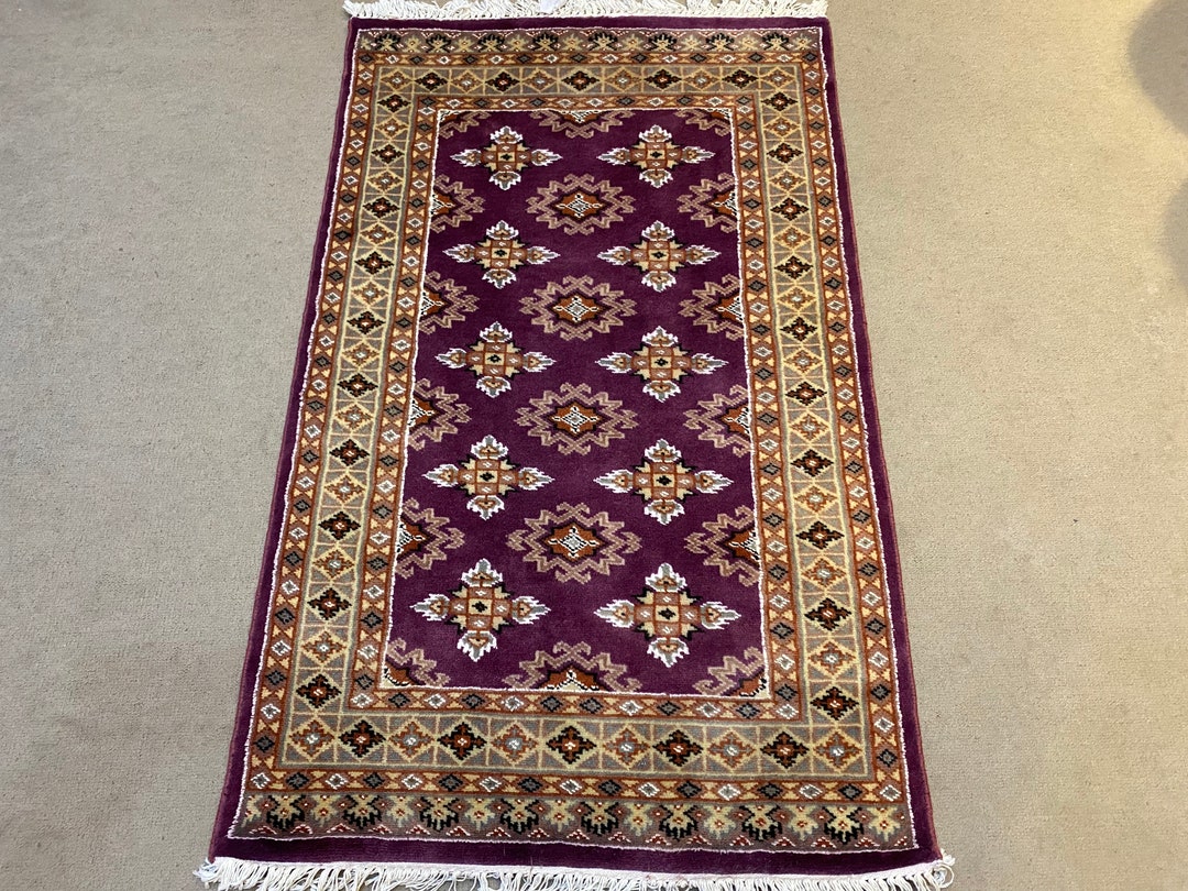 2.6x4 Eggplant Violet Bokhara Rug Geometric Rug Woolen Rug Etsy