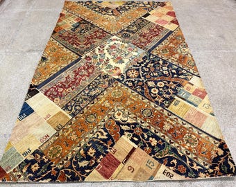 6x9 Multicolored Patchwork Area Rug – Hand-Knotted Afghan Wool