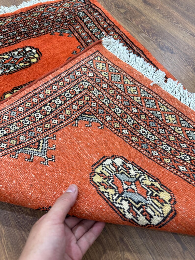 2x3 Carrot Color Bokhara Rug Washable Rug Small Rug Wool Rug Living