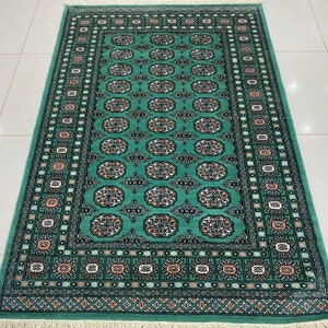 4x6 Teal Color Bokhara - Area Rug - 4x6 Rug - Table Rug - Pure Wool Rug - Living Room Rug - Rug online - Kitchen Rug - Hand knotted Rug