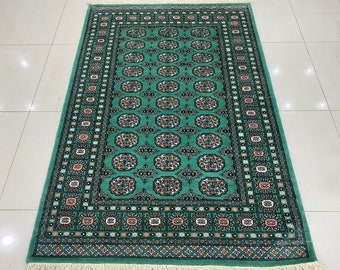 4x6 Teal Color Bokhara - Area Rug - 4x6 Rug - Table Rug - Pure Wool Rug - Living Room Rug - Rug online - Kitchen Rug - Hand knotted Rug