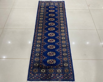 2.6x6 Denim Blue Bokhara Rug - Runner Rug - Hallway Rug - Stairs Rug - Bukhara Rug - Living Room Rug - Woolen Rug - Bedroom Rug - Blue Rug