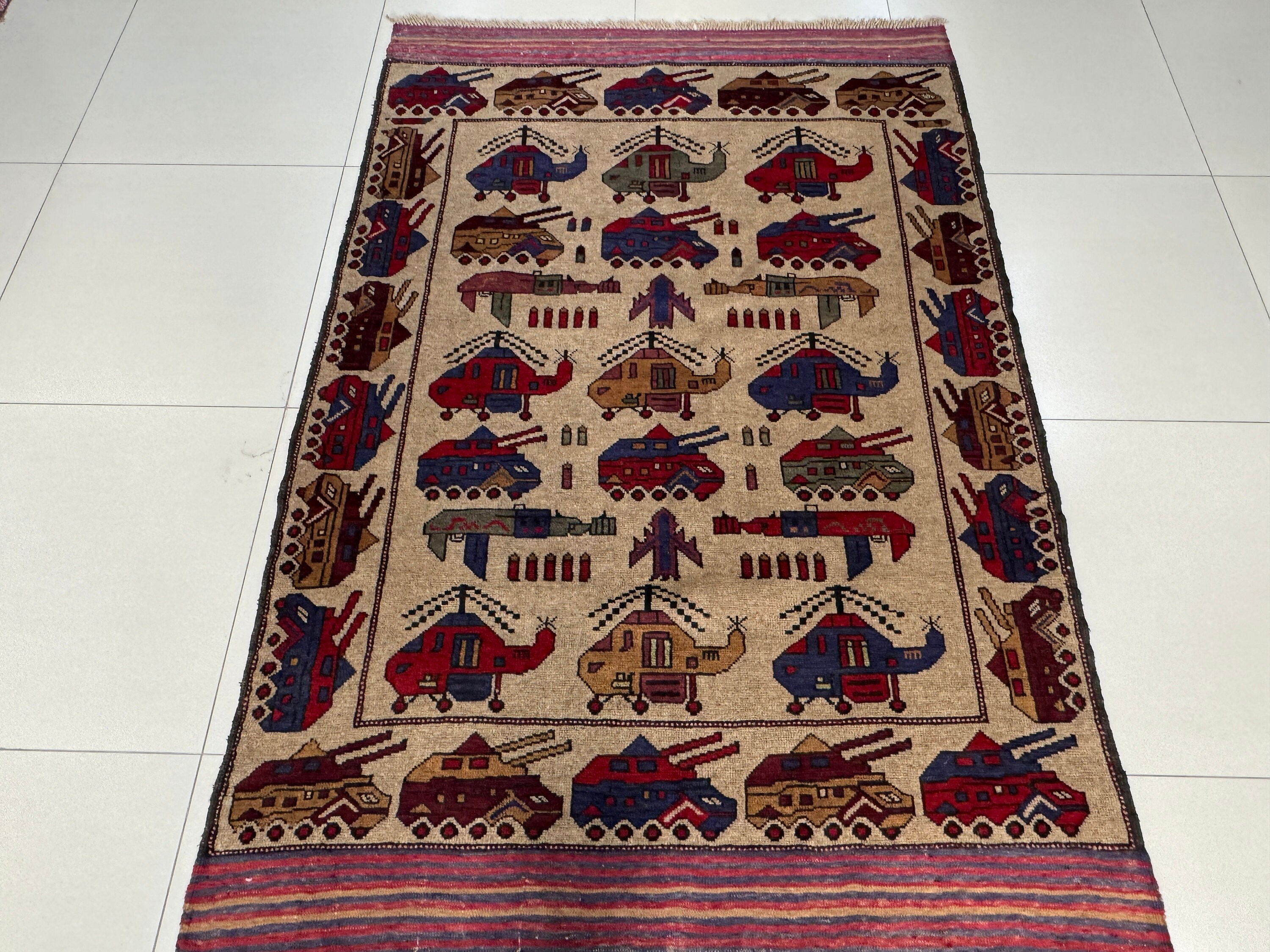 4x6 Beige Color War Rug - Washable Rug - Afghan War Rug - Grenade