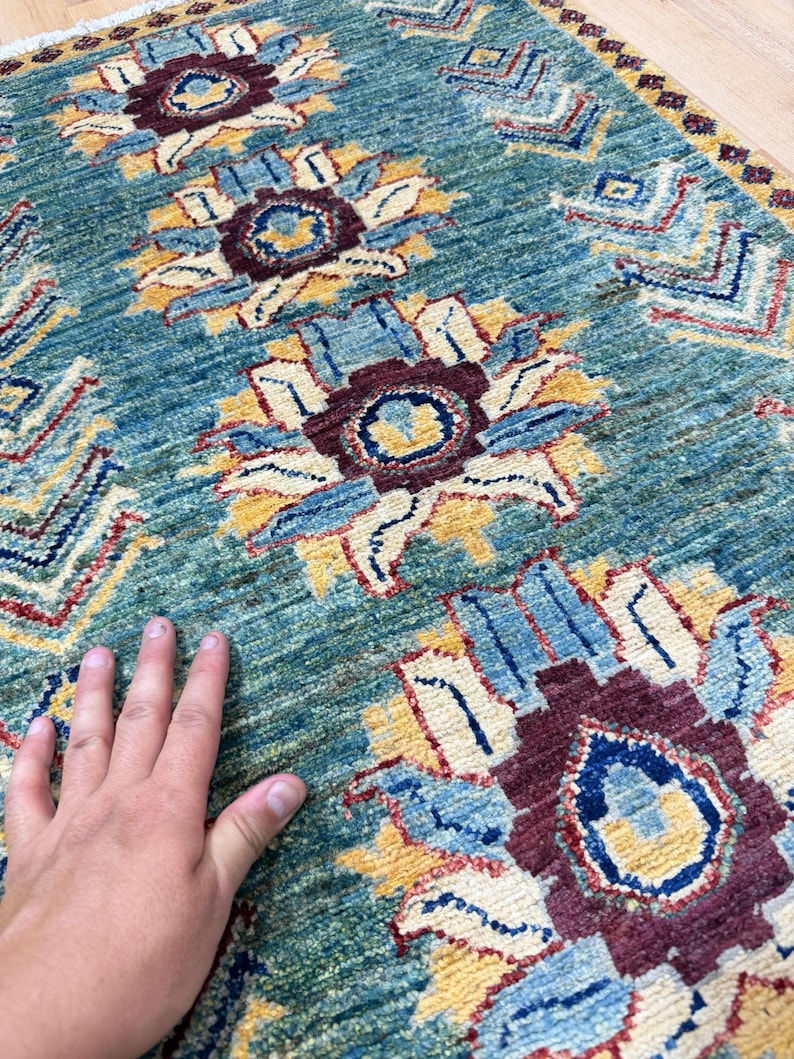 2x3 Green Color Zeigler Wool Rug - Hand Knotted Afghan Sultani Design ...