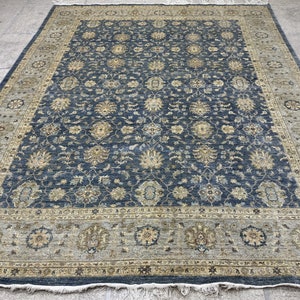 12x15 Royal Blue Ziegler Rug - Oushak Rug - Muted Color Rug - Woolen Rug - Living Room Rug - Hand knotted Rug - Afghan Rug - Washable Rug