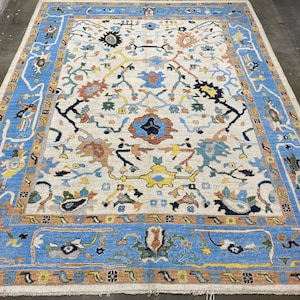 Tapis Oushak de couleur ivoire 9 x 12 - tapis turc - tapis Ushak - tapis afghan - tapis noué à la main - tapis Kaboul - tapis d&#39;entrée - tapis - tapis Sultani