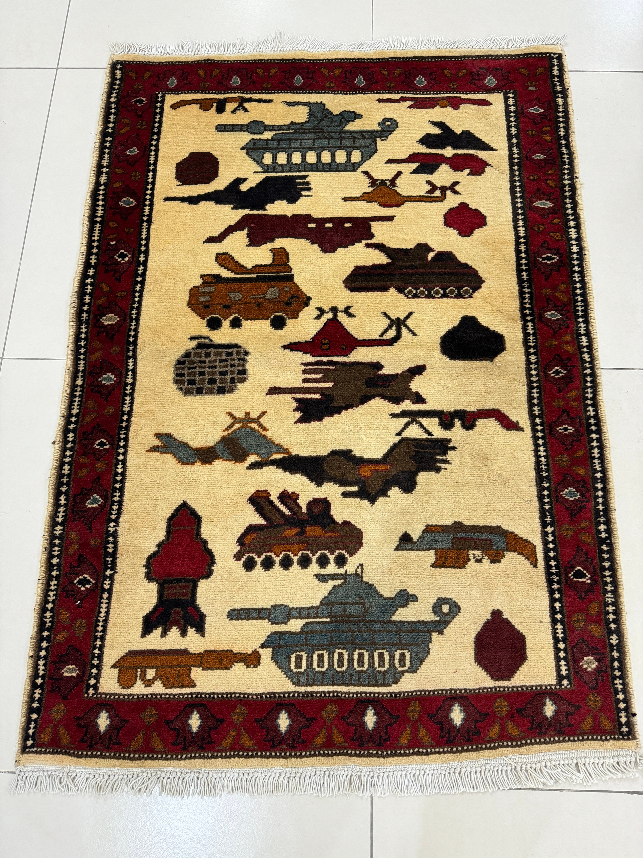 2.6x4 Afghan War Rug – Handmade Wool, Military Vehicle Design - Etsy