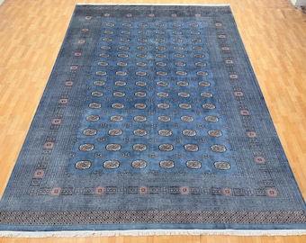 10x14 Hand Knotted Wool Bokhara Rug – Flint Gray, Geometric Afghan Carpet