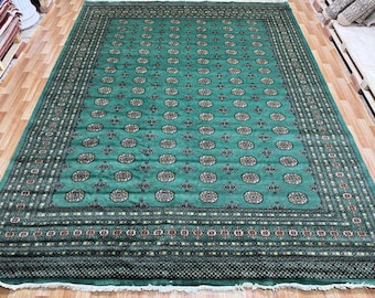 9x12 Sea Green Bokhara Rug - Area Rug - Washable Rug - Pure Wool Rug - Livingroom Rug - Tribal Rug - Kitchen Rug - Teal Rug - Large Rug