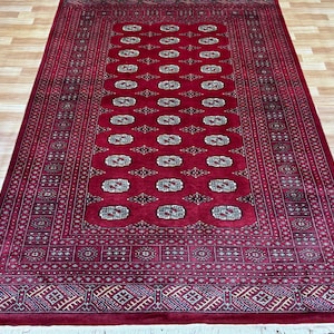 5.6x8 Red Color Bokhara Rug - 1.70X2.50cm Rug - Luxury Rug - Wool Rug - Bedroom Rug - Hand knotted Rug - Afghan Rug - Tribal Rug
