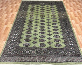 5.6x8 Pistachio Green Bokhara Rug - 1.70X2.50cm Rug - Luxury Rug - Wool Rug - Bedroom Rug - Hand knotted Rug - Afghan Rug - Tribal Rug