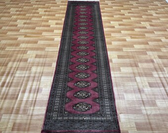 2.6x10 Pink Color Bokhara Rug - Runner Rug - Hallway Rug - Luxury Rug - Long Runner Rug - Fine Quality Rug - Green Rug - Afghan Rug