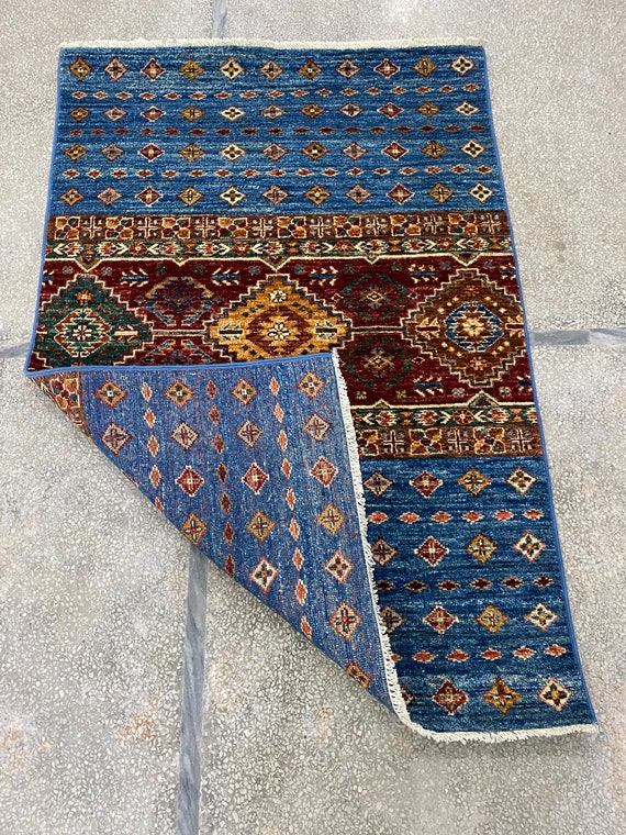 2.5x4 Multi Colored Khorjun Rug Striped Rug 2.5x4 Rug Afghan Rug