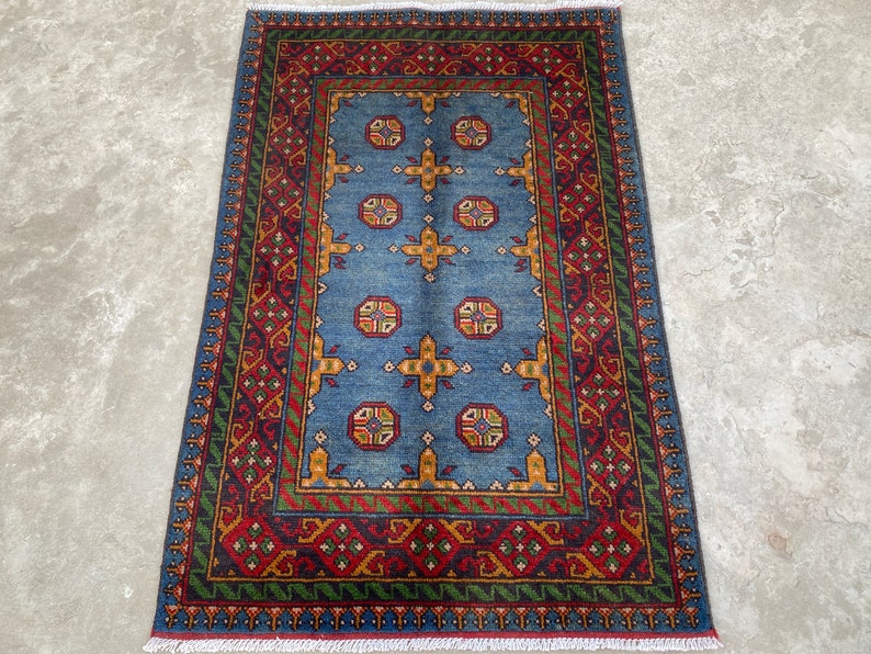 2.8x4 Royal Blue Afghan Rug Door Mat Rug Aqcha Rug Turkman Rug Wall Rug