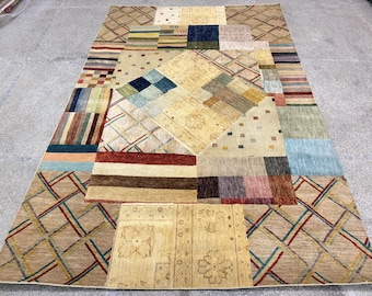 6x9 Afghan Patchwork Rug – Hand-Knotted Wool Area Rug