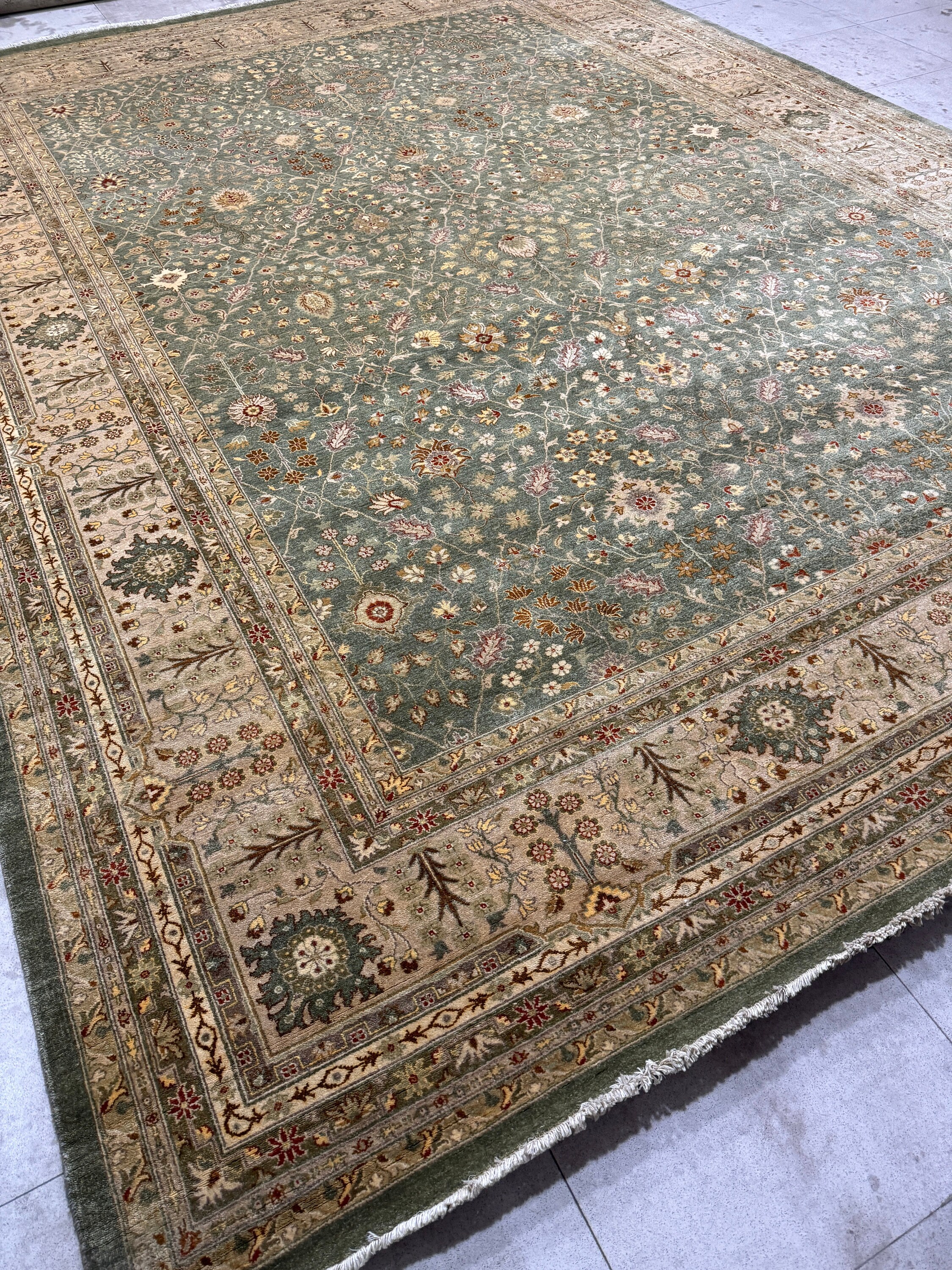10x14 Green Oriental Rug - Fine Rug - Wool Rug - Luxury Rug - Woolen ...