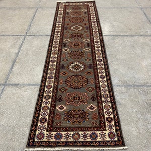 2.6x10 Silver Super Kazak Rug - Kazak Rug - 2.6x10 Rug - Afghan Super Kazak Rug - Runner Rug - Kabul Rug - Entryway Rug - High Quality