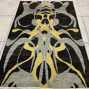 6.5x9.5 Black Gabbeh Area Rug - Gabbeh Rug - 6x9 Rug - Afghan Rug - Living Room Rug - 100% wool Rug - Kitchen Rug - High Quality Rug