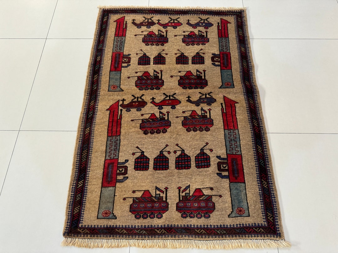 Mi6 Rug 3x5 Beige Color War Rug - Kalashnikov Rug - Afghan War Rug - Grenade ...