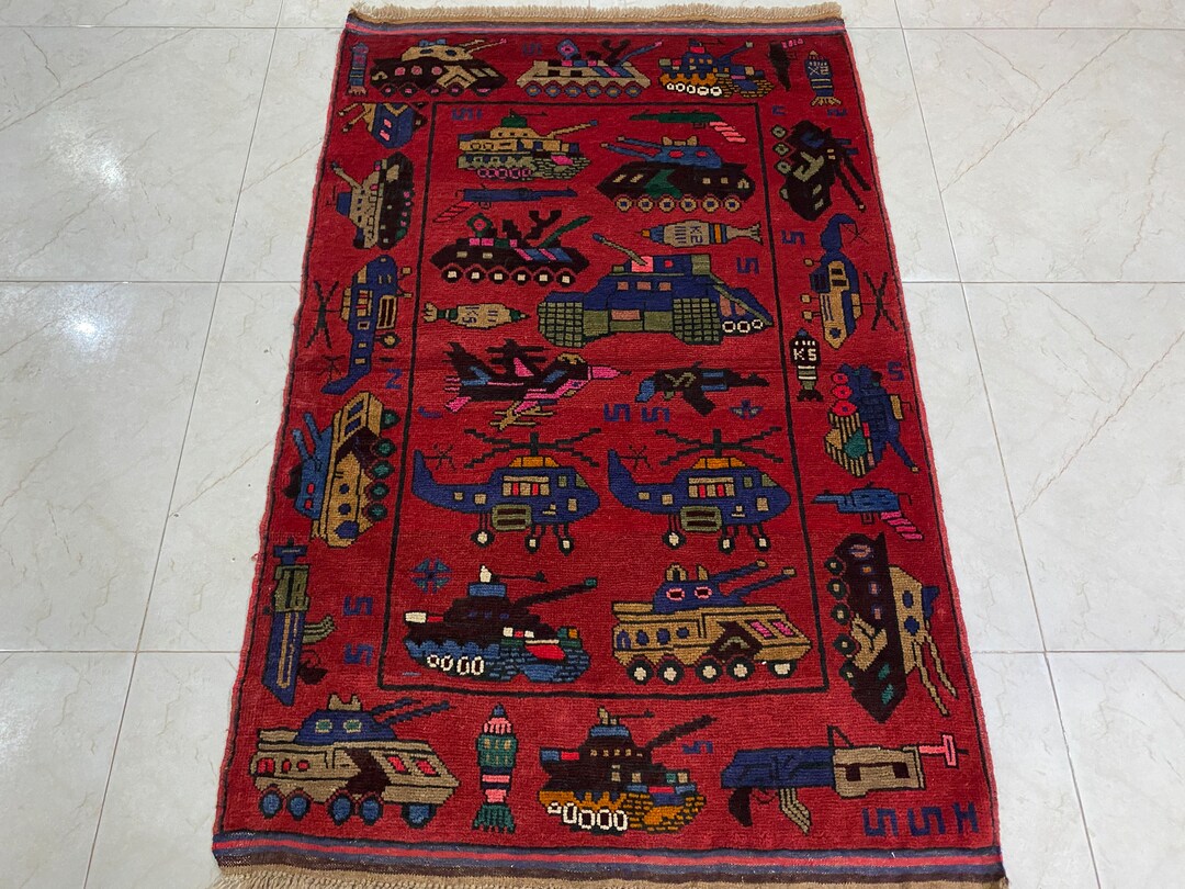 War Machine Rug 3x5 Red Color War Rug Kalashnikov Rug Afghan War Rug - Etsy