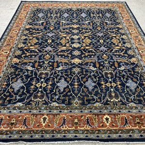12x15 Navy Blue Classical Rug - Oriental Rug - Luxury Rug - Woolen Rug - Living Room Rug - Hand knotted Rug - Afghan Rug - Washable Rug