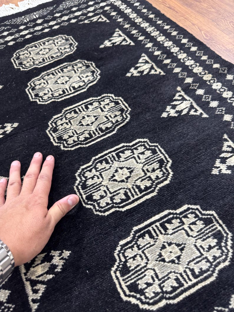 2x3 Black Bokhara Rug Washable Rug Small Rug Wool Rug Living Room Rug