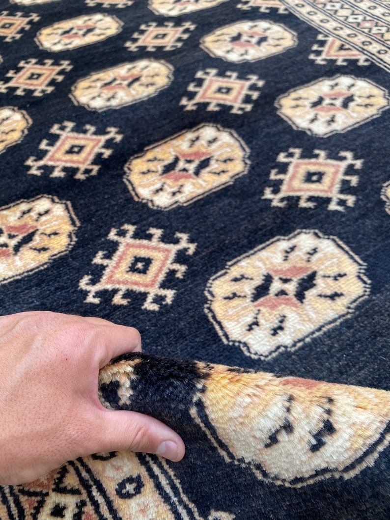 7x11 Black Bokhara Rug Washable Rug Black Rug Woolen Rug Living Room