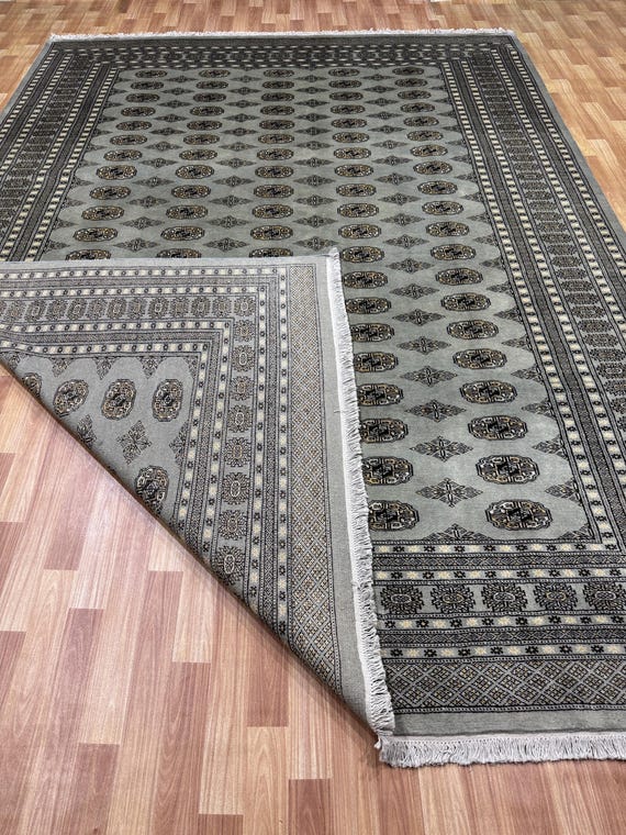 200x300 Grauer Bokhara Teppich - Esstisch Teppich - Wollteppich - Wohnzimmer Teppich - Türkischer Teppich - Waschbar Teppich - Geometrischer Teppich