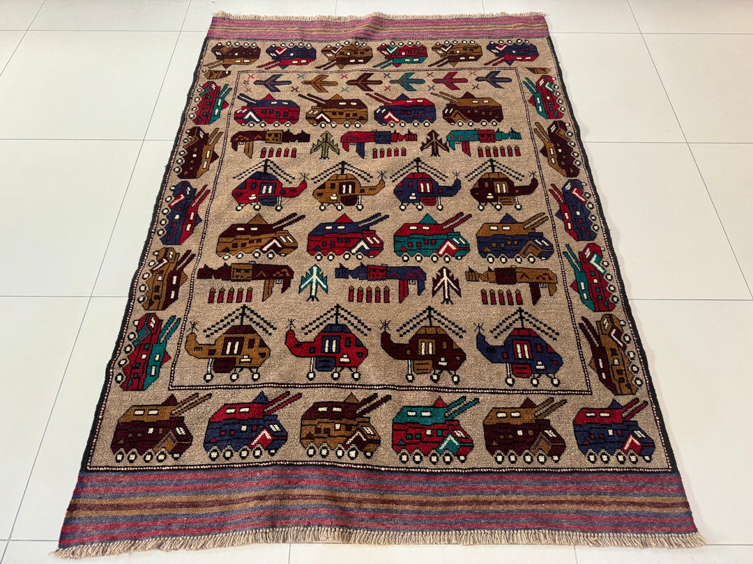 Mi6 Rug 4x6 Beige Color War Rug Kalashnikov Rug Afghan War Rug Grenade Rug ...
