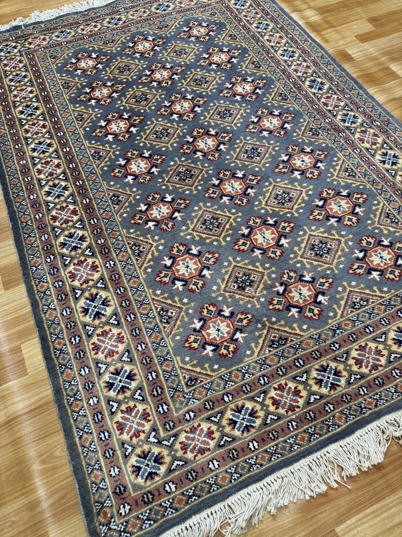 4x6 Gray Color Bokhara Rug Washable Rug Wall Rug Silk Rug Living Room