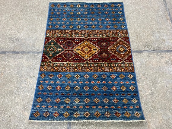 2.5x4 Multi Colored Khorjun Rug Striped Rug 2.5x4 Rug Afghan Rug Doormat Rug  100% Wool Rug Bathmat Rug High Quality Rug 