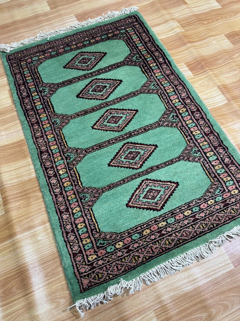 2x3 Turquoise Bokhara Rug Washable Rug Small Rug Wool Rug Living Room