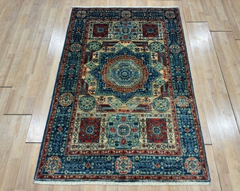 3.3x5 Royal Blue Mamluk Rug - Oushak Rug - Turkish Rug - Woolen Rug - Wall Decor Rug - Hand knotted Rug - Afghan Rug - Washable Rug