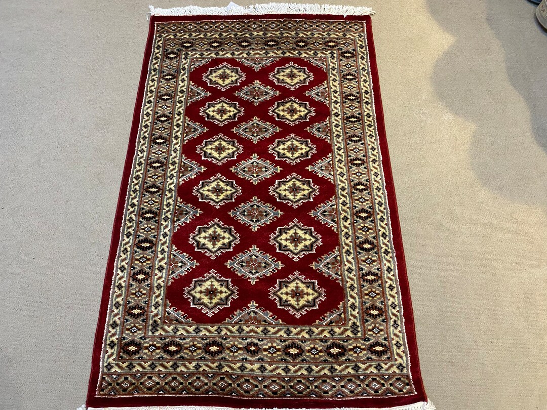 2.6x4 Burgundy Red Jaldar Rug - Geometric Rug - Woolen Rug - Doormat ...
