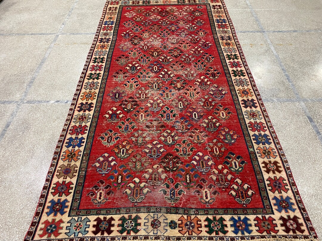 4.6x9.4 さび色ヴィンテージラグ - トルコラグ - エリアラグ - 廊下用