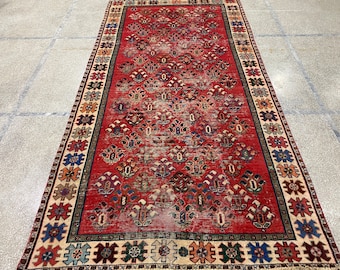 4.6x9.4 さび色ヴィンテージラグ - トルコラグ - エリアラグ - 廊下用