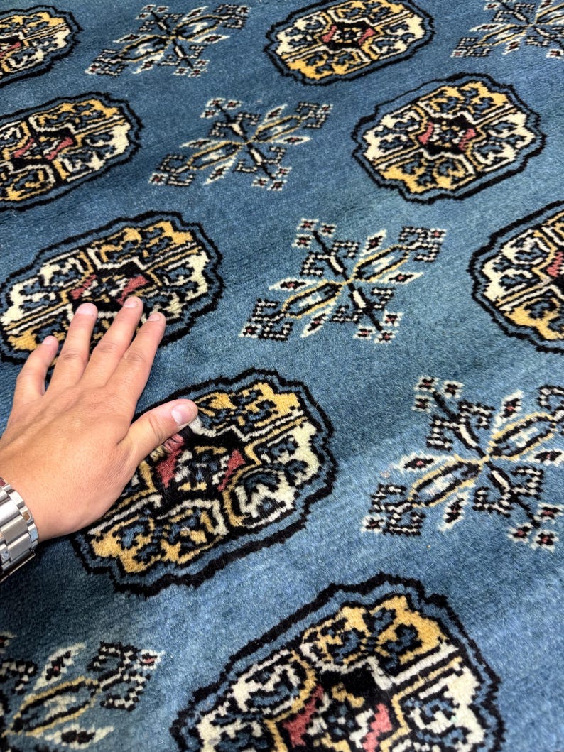8x10 Denim Blue Bokhara Rug Dinning Table Rug Woolen Rug Living Room