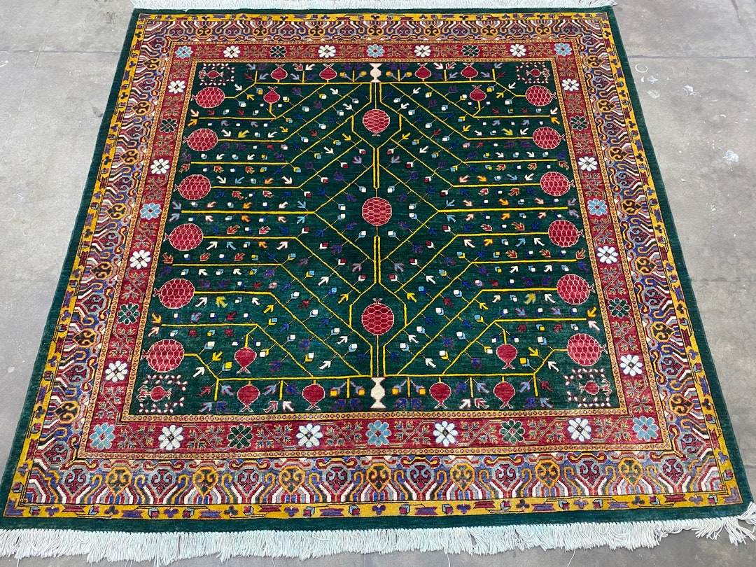 Kabul Rug 6x6 Emerald Green Ziegler Rug - Turkish Rug - Square Rug - Pomegranate ...