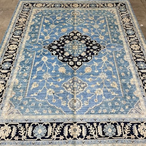 Tappeto orientale blu acciaio 8x10 - Tappeto turco - Tappeto grande - Tappeto afgano - Tappeto annodato a mano - Tappeto Kabul - Tappeto Hall - Tappeto Area - Tappeto Sultani