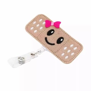Pink Band-Aid badge holder, Pink band-Aid feltie, band-aid badge, Band-aid  lanyard, band-aid carabiner clip, Fun badge holder