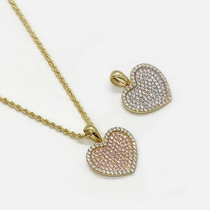 10k Solid Gold Heart Pink White CZ Heart White Love Pendant Charm Necklace for Women Girl