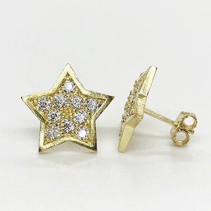 10k Solid Gold Star CZ Stud Earrings Push Back for Men/Women Unisex