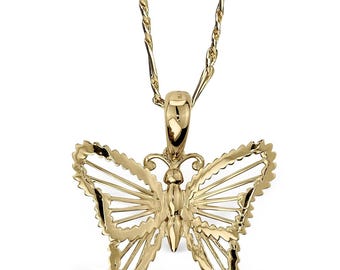 10k & 14k Solid Gold Schmetterling Anhänger Halskette Klassische Charme für Frauen Mädchen / Zarte Schmuck Geschenk Schöne Schmetterling Design Elegant