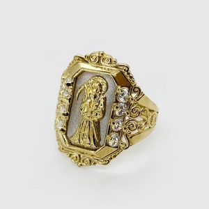 10k & 14k Solid Gold Santa Muerte Death Grim Reaper Ring Rectangular CZ Vintage for Men Women / Unique Statement Jewelry for Him Her