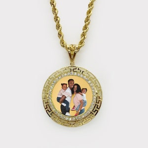 10k & 14k Yellow Gold Personalized Medallion Photo Charm Pendant with CZ Custom Picture Frame Memory Keepsake Jewelry Gift for Him Her