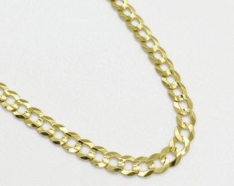 14k Solid Gold Cuban Classic Paved Diamond Cut Solid Chain Link Necklace for Men Women