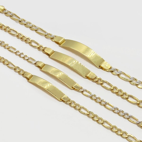 10K Yellow Gold Figaro ID Bracelet – Engravable, Lobster Clasp, For Men, Women & Kids